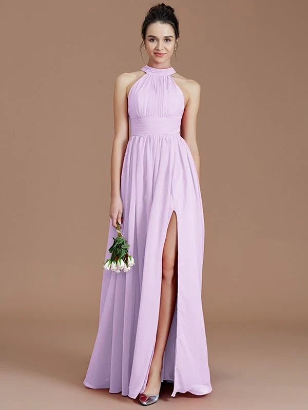 Charming Halter Sleeveless Ruched Chiffon Bridesmaid Dresses - Image 24