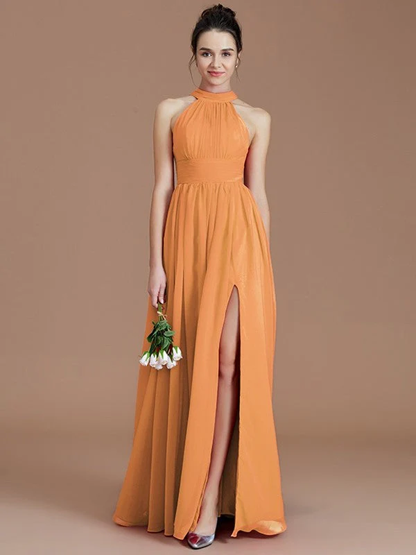 Charming Halter Sleeveless Ruched Chiffon Bridesmaid Dresses - Image 25