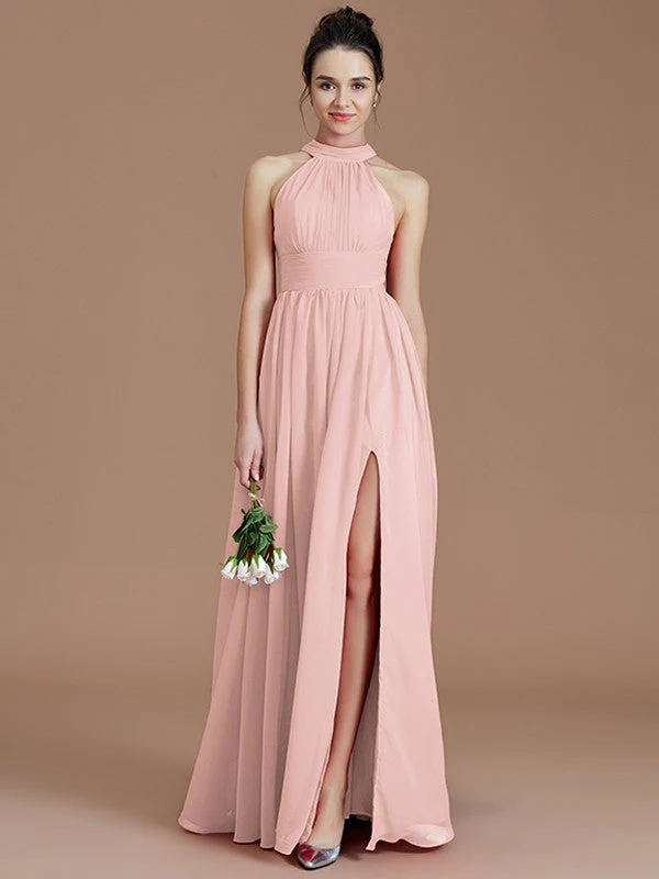 Charming Halter Sleeveless Ruched Chiffon Bridesmaid Dresses - Image 26