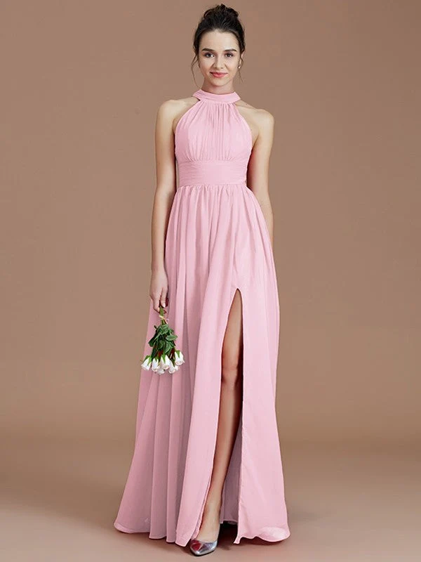 Charming Halter Sleeveless Ruched Chiffon Bridesmaid Dresses - Image 27