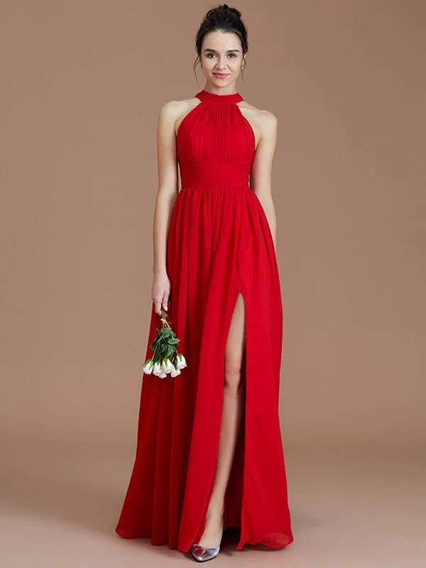 Charming Halter Sleeveless Ruched Chiffon Bridesmaid Dresses - Image 28
