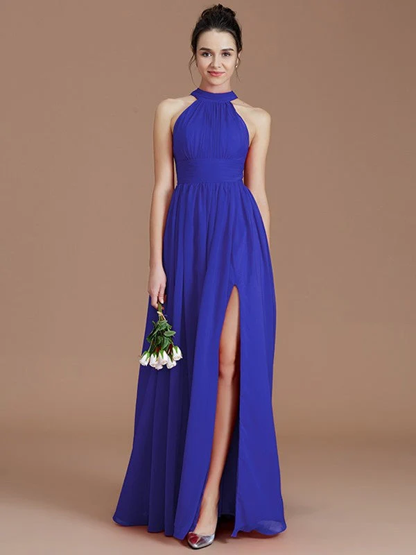 Charming Halter Sleeveless Ruched Chiffon Bridesmaid Dresses - Image 29