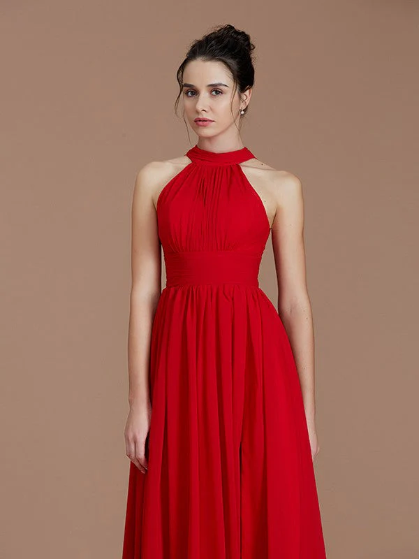 Charming Halter Sleeveless Ruched Chiffon Bridesmaid Dresses - Image 3