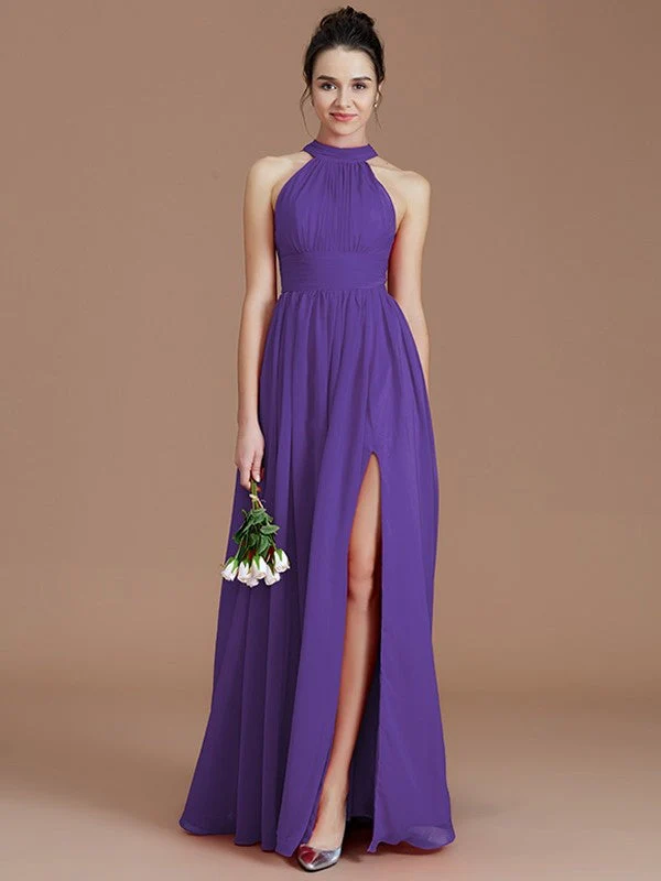 Charming Halter Sleeveless Ruched Chiffon Bridesmaid Dresses - Image 30