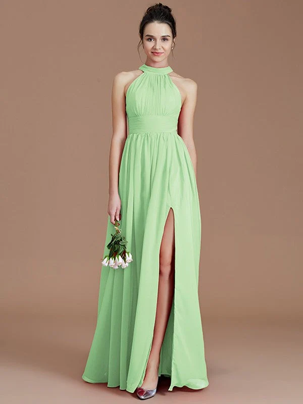 Charming Halter Sleeveless Ruched Chiffon Bridesmaid Dresses - Image 31