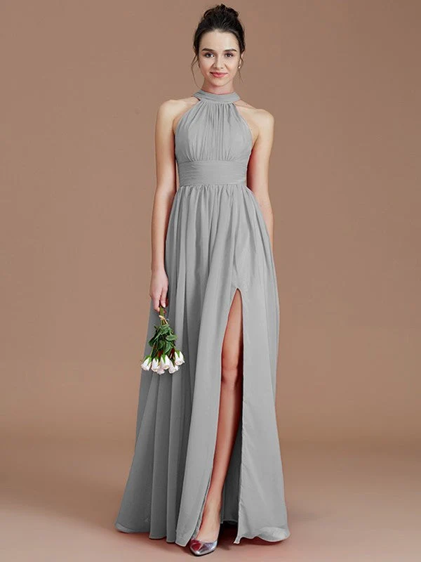 Charming Halter Sleeveless Ruched Chiffon Bridesmaid Dresses - Image 32