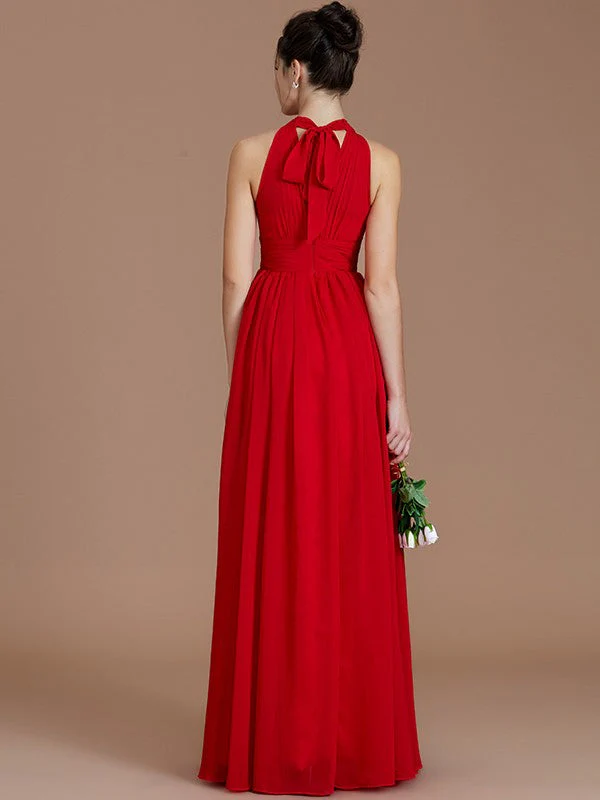 Charming Halter Sleeveless Ruched Chiffon Bridesmaid Dresses - Image 35