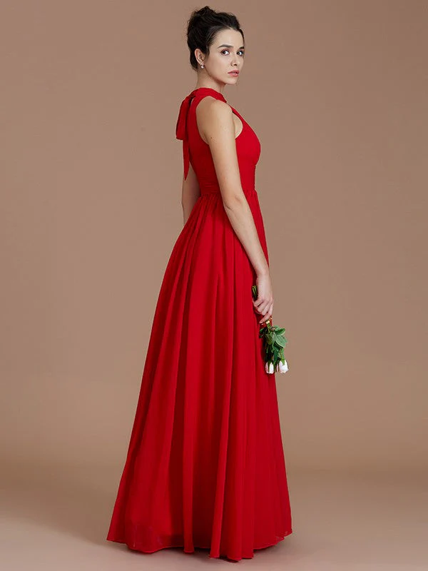 Charming Halter Sleeveless Ruched Chiffon Bridesmaid Dresses - Image 5