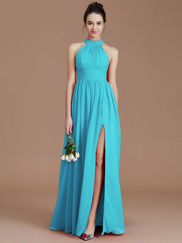 Charming Halter Sleeveless Ruched Chiffon Bridesmaid Dresses - Image 8