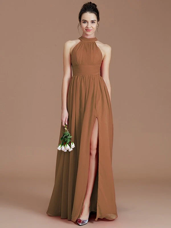 Charming Halter Sleeveless Ruched Chiffon Bridesmaid Dresses - Image 9