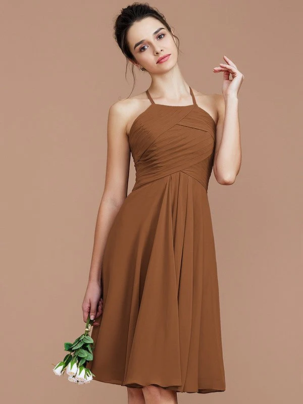 Charming Halter Sleeveless Ruched Short/Mini Chiffon Bridesmaid Dresses - Image 10