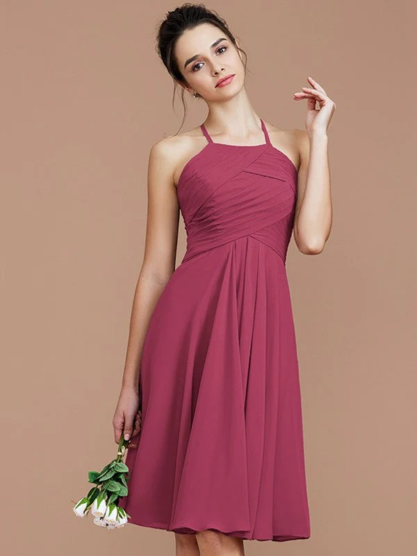 Charming Halter Sleeveless Ruched Short/Mini Chiffon Bridesmaid Dresses - Image 11