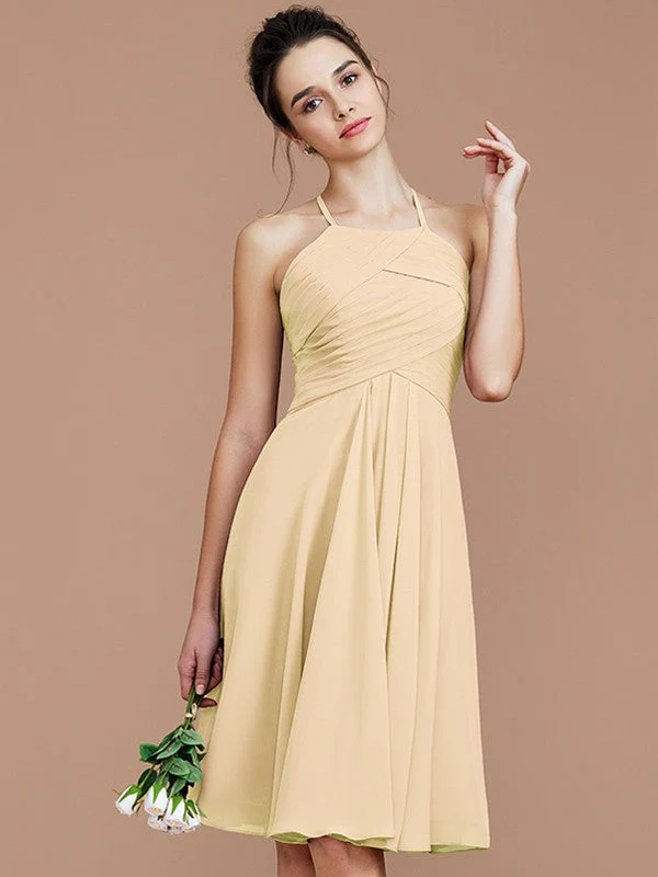 Charming Halter Sleeveless Ruched Short/Mini Chiffon Bridesmaid Dresses - Image 12