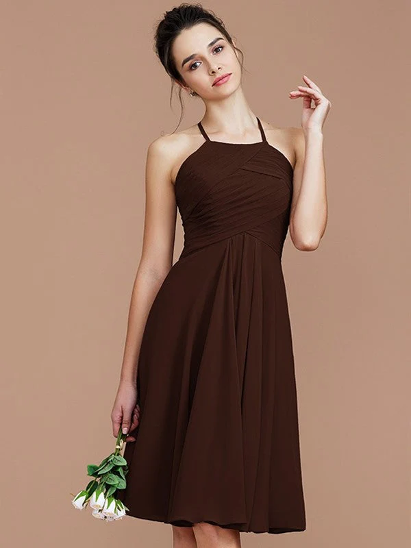 Charming Halter Sleeveless Ruched Short/Mini Chiffon Bridesmaid Dresses - Image 13