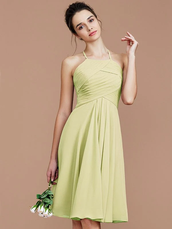 Charming Halter Sleeveless Ruched Short/Mini Chiffon Bridesmaid Dresses - Image 14
