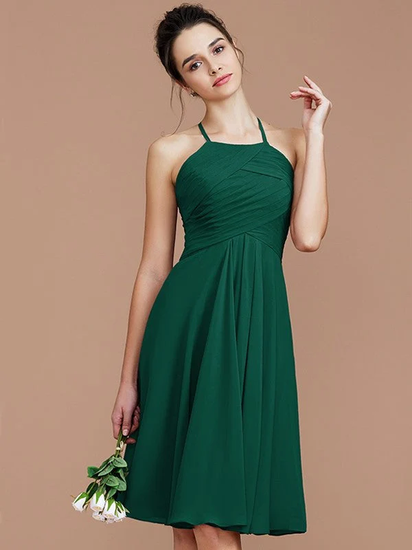 Charming Halter Sleeveless Ruched Short/Mini Chiffon Bridesmaid Dresses - Image 15