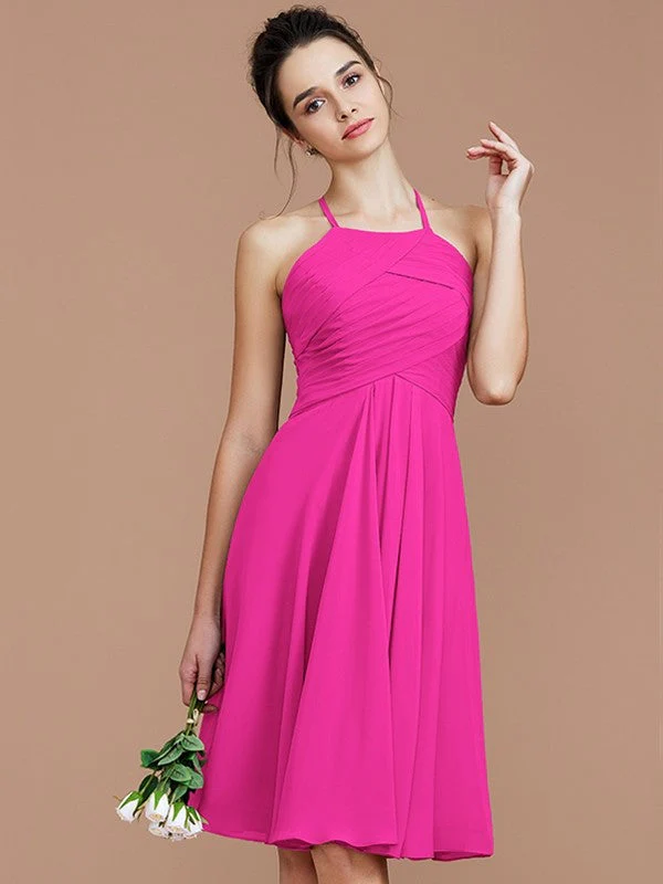 Charming Halter Sleeveless Ruched Short/Mini Chiffon Bridesmaid Dresses - Image 17