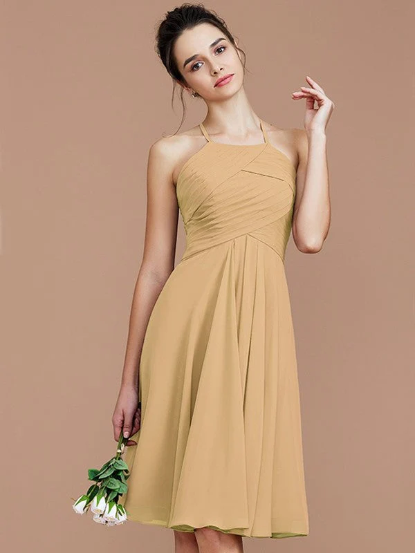 Charming Halter Sleeveless Ruched Short/Mini Chiffon Bridesmaid Dresses - Image 18