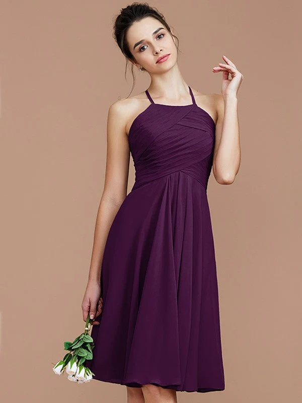 Charming Halter Sleeveless Ruched Short/Mini Chiffon Bridesmaid Dresses - Image 19