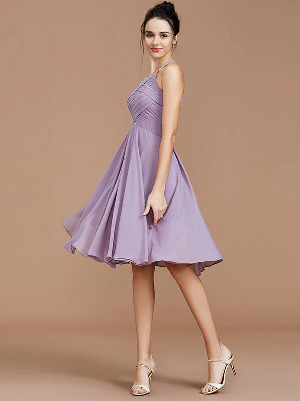 Charming Halter Sleeveless Ruched Short/Mini Chiffon Bridesmaid Dresses - Image 2