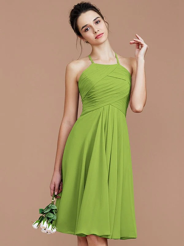 Charming Halter Sleeveless Ruched Short/Mini Chiffon Bridesmaid Dresses - Image 20