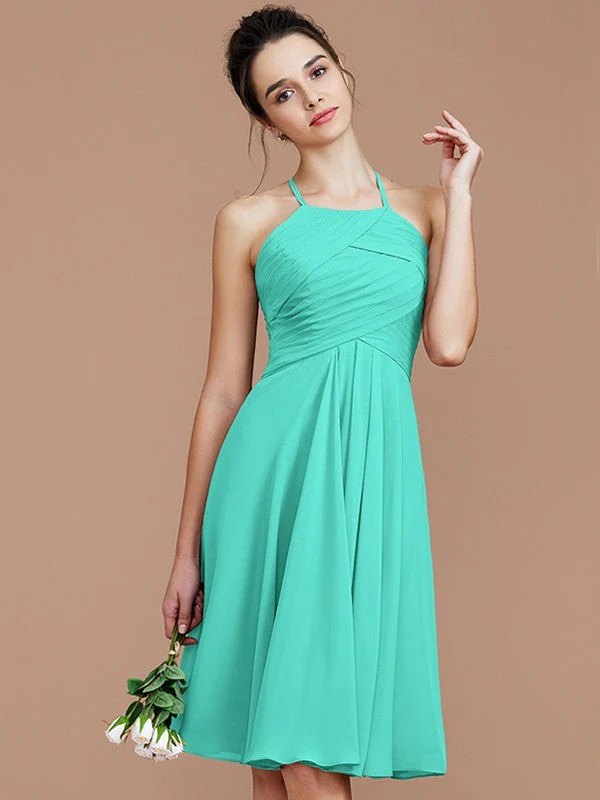 Charming Halter Sleeveless Ruched Short/Mini Chiffon Bridesmaid Dresses - Image 21