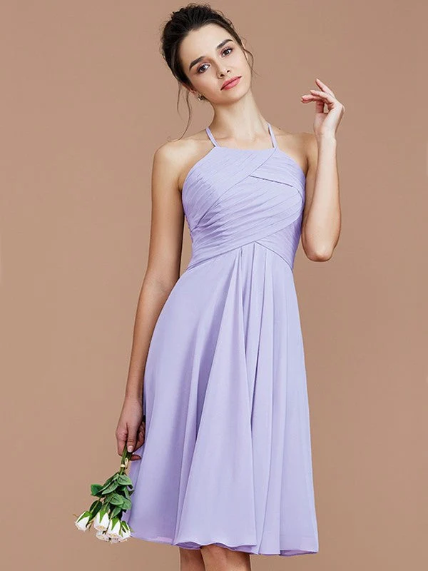 Charming Halter Sleeveless Ruched Short/Mini Chiffon Bridesmaid Dresses - Image 23