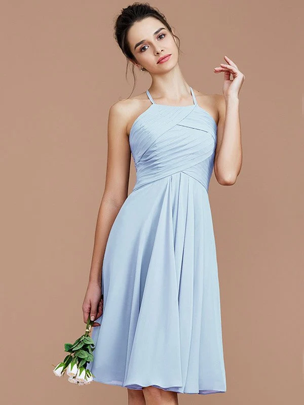Charming Halter Sleeveless Ruched Short/Mini Chiffon Bridesmaid Dresses - Image 24