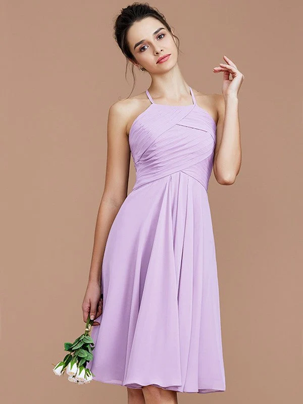 Charming Halter Sleeveless Ruched Short/Mini Chiffon Bridesmaid Dresses - Image 25