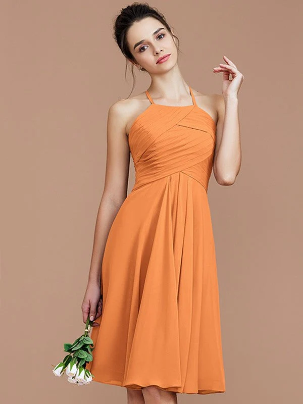 Charming Halter Sleeveless Ruched Short/Mini Chiffon Bridesmaid Dresses - Image 26