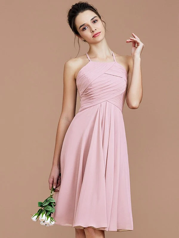 Charming Halter Sleeveless Ruched Short/Mini Chiffon Bridesmaid Dresses - Image 27