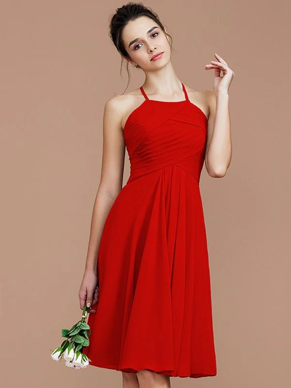Charming Halter Sleeveless Ruched Short/Mini Chiffon Bridesmaid Dresses - Image 29