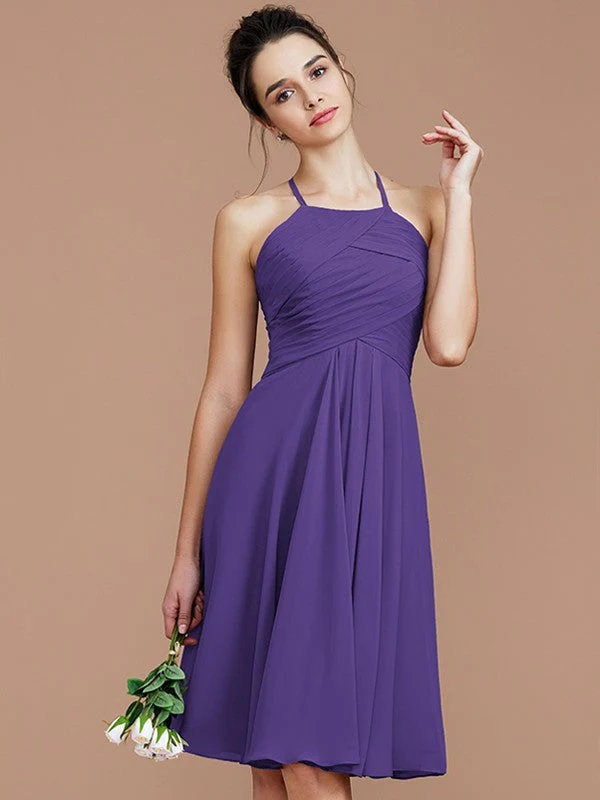 Charming Halter Sleeveless Ruched Short/Mini Chiffon Bridesmaid Dresses - Image 30