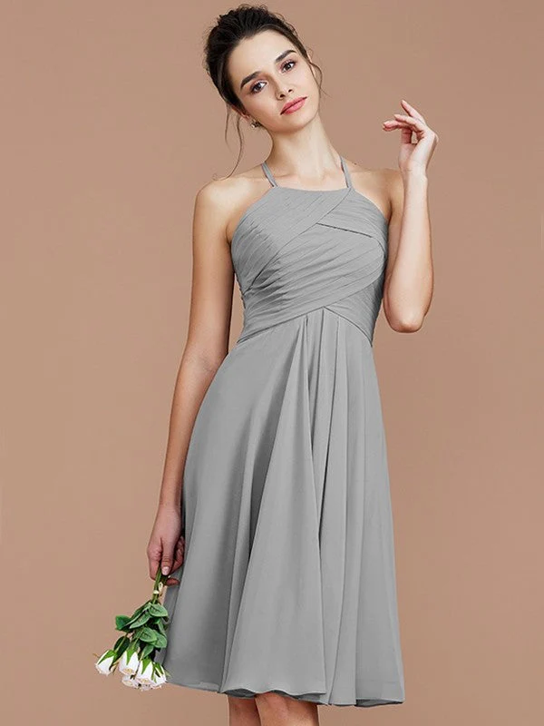 Charming Halter Sleeveless Ruched Short/Mini Chiffon Bridesmaid Dresses - Image 33