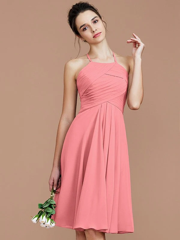 Charming Halter Sleeveless Ruched Short/Mini Chiffon Bridesmaid Dresses - Image 34