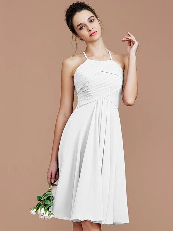 Charming Halter Sleeveless Ruched Short/Mini Chiffon Bridesmaid Dresses - Image 35