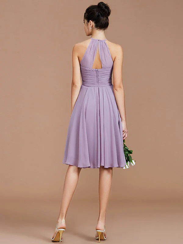 Charming Halter Sleeveless Ruched Short/Mini Chiffon Bridesmaid Dresses - Image 36