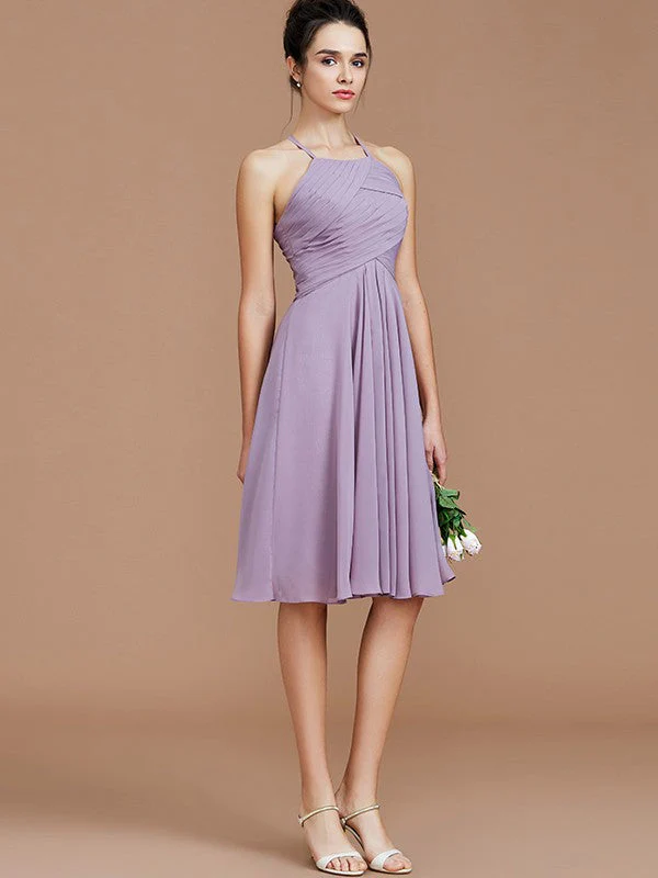 Charming Halter Sleeveless Ruched Short/Mini Chiffon Bridesmaid Dresses - Image 5