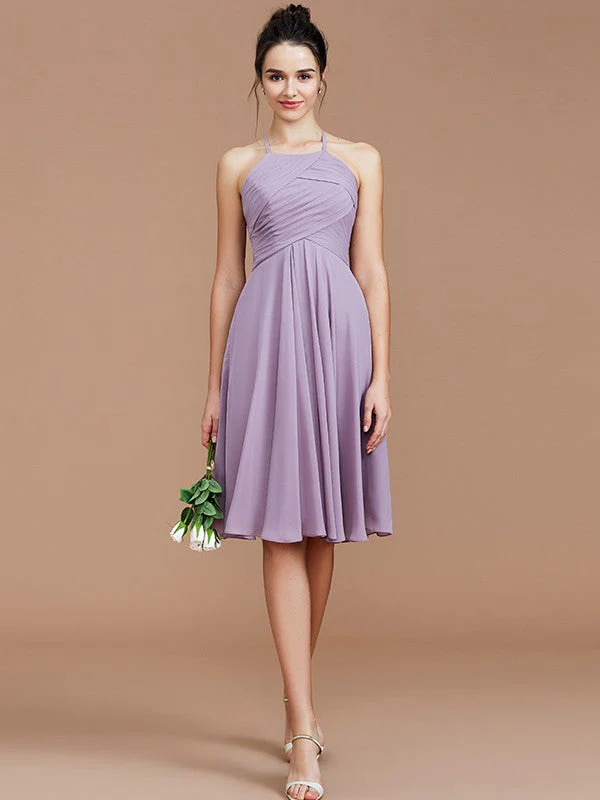 Charming Halter Sleeveless Ruched Short/Mini Chiffon Bridesmaid Dresses - Image 7