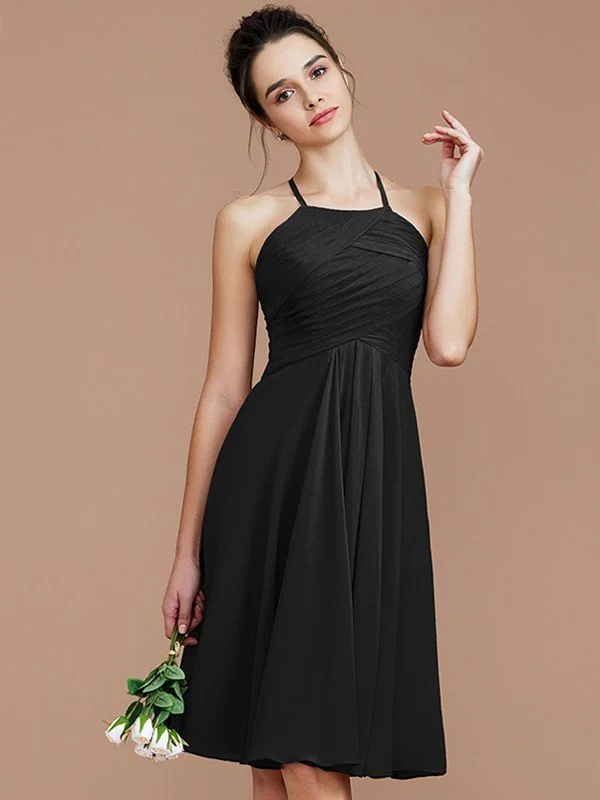 Charming Halter Sleeveless Ruched Short/Mini Chiffon Bridesmaid Dresses - Image 8