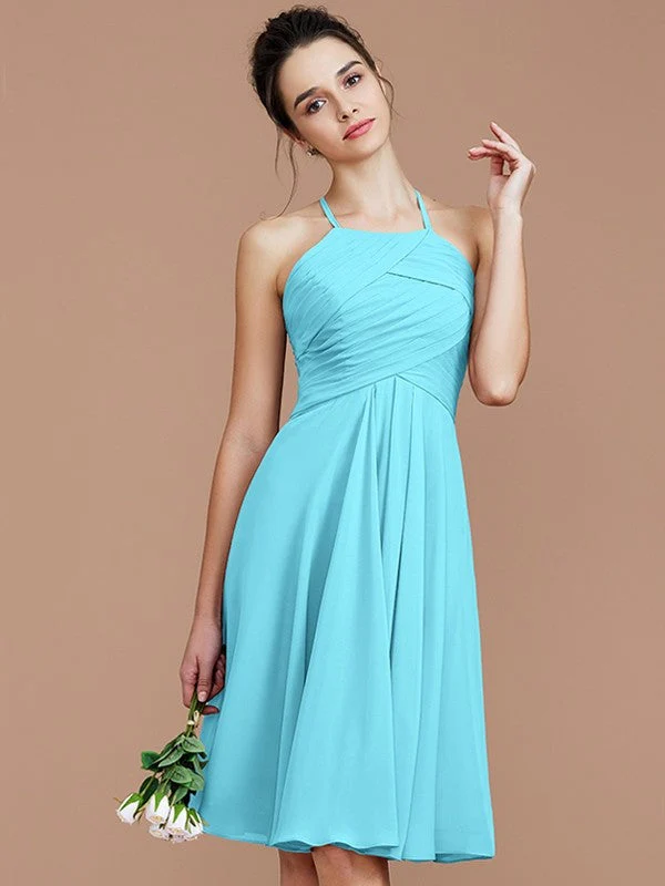 Charming Halter Sleeveless Ruched Short/Mini Chiffon Bridesmaid Dresses - Image 9