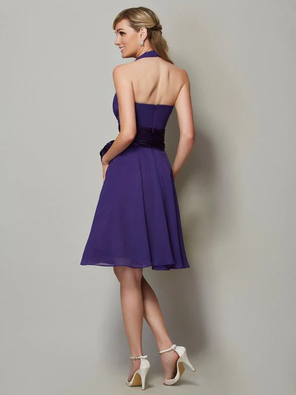 Charming Halter Sleeveless Short Chiffon Bridesmaid Dresses - Image 2