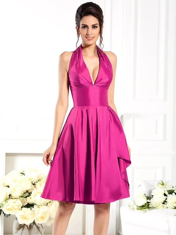 Charming Halter Sleeveless Short Taffeta Bridesmaid Dresses - Image 11