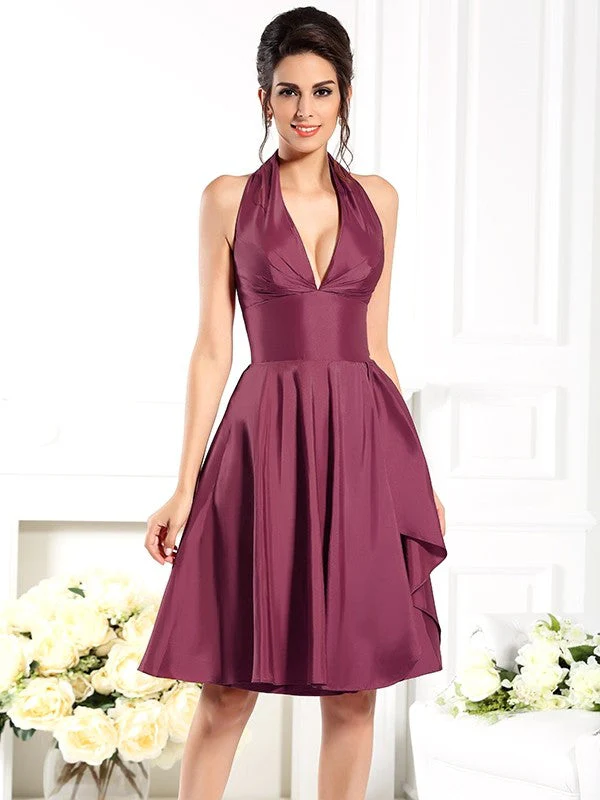 Charming Halter Sleeveless Short Taffeta Bridesmaid Dresses - Image 5