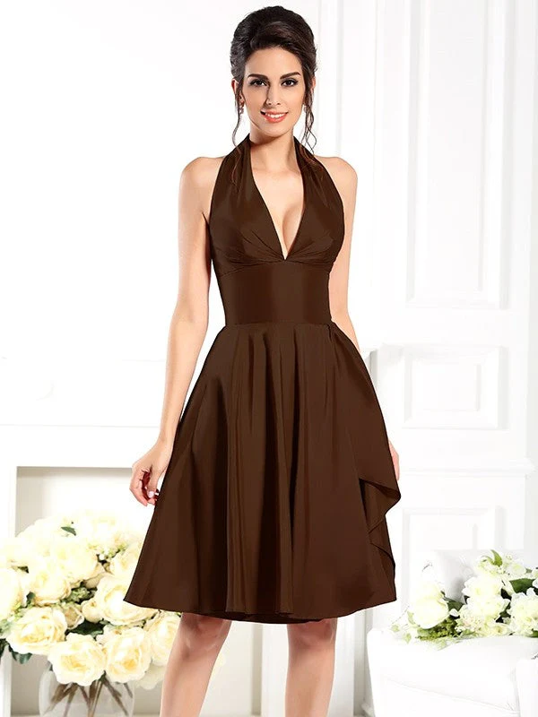 Charming Halter Sleeveless Short Taffeta Bridesmaid Dresses - Image 7