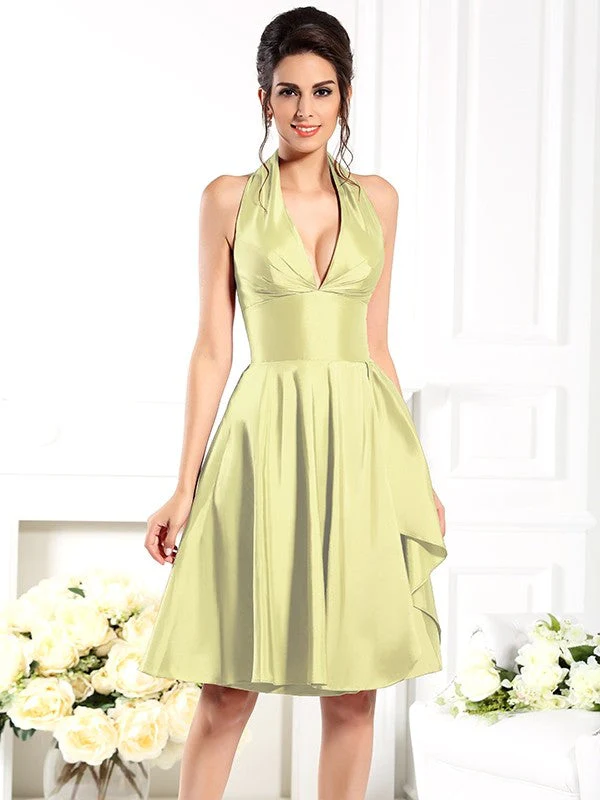 Charming Halter Sleeveless Short Taffeta Bridesmaid Dresses - Image 8