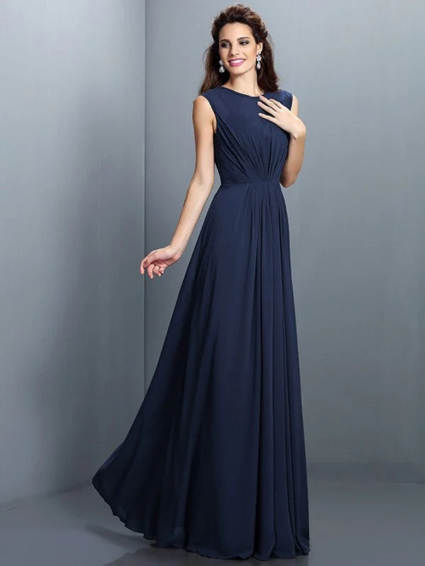 Charming High Neck Pleats Sleeveless Long Chiffon Bridesmaid Dresses - Image 10