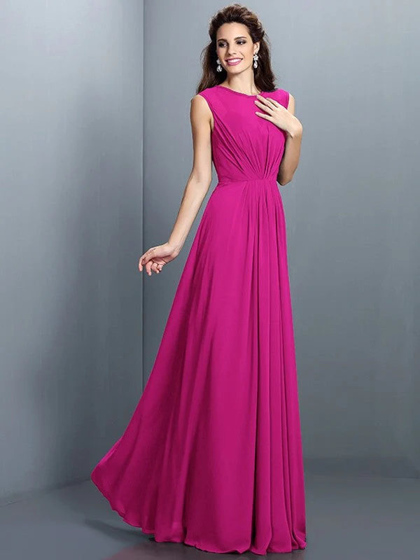 Charming High Neck Pleats Sleeveless Long Chiffon Bridesmaid Dresses - Image 11