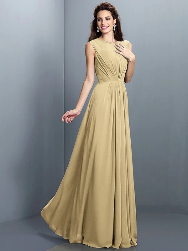 Charming High Neck Pleats Sleeveless Long Chiffon Bridesmaid Dresses - Image 12