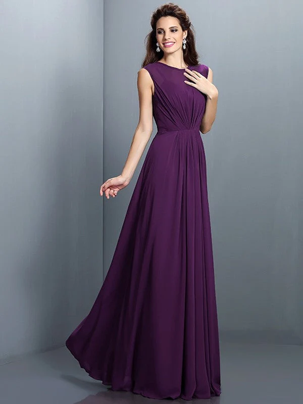 Charming High Neck Pleats Sleeveless Long Chiffon Bridesmaid Dresses - Image 13